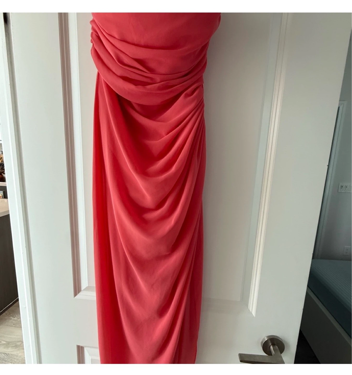 Strapless Ruched Coral Maxi Dress