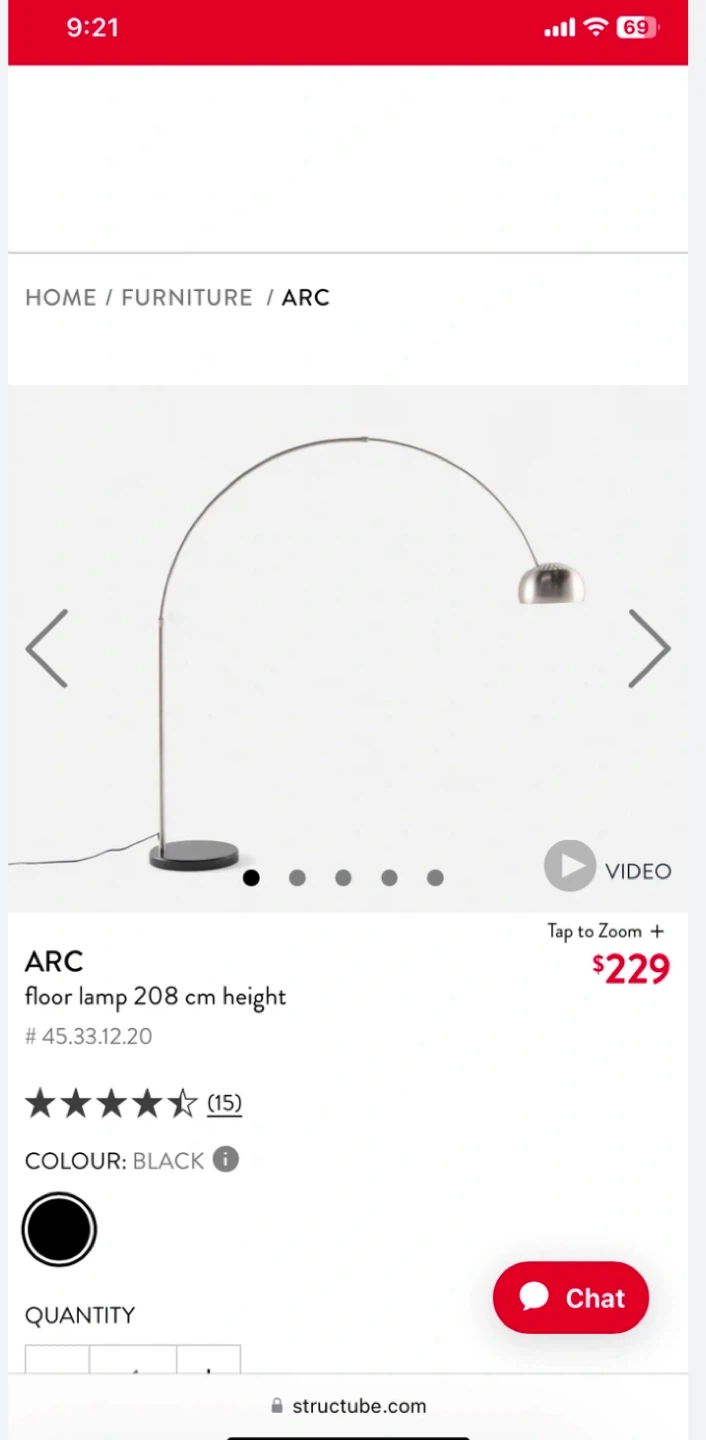 Structube ARC Floor Lamp - Black (With Delivery)