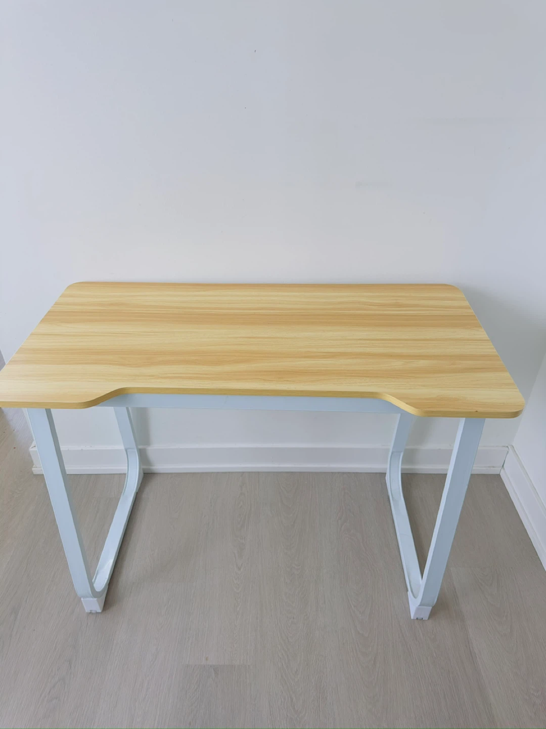 Wood Grain Desk with White Metal Frame