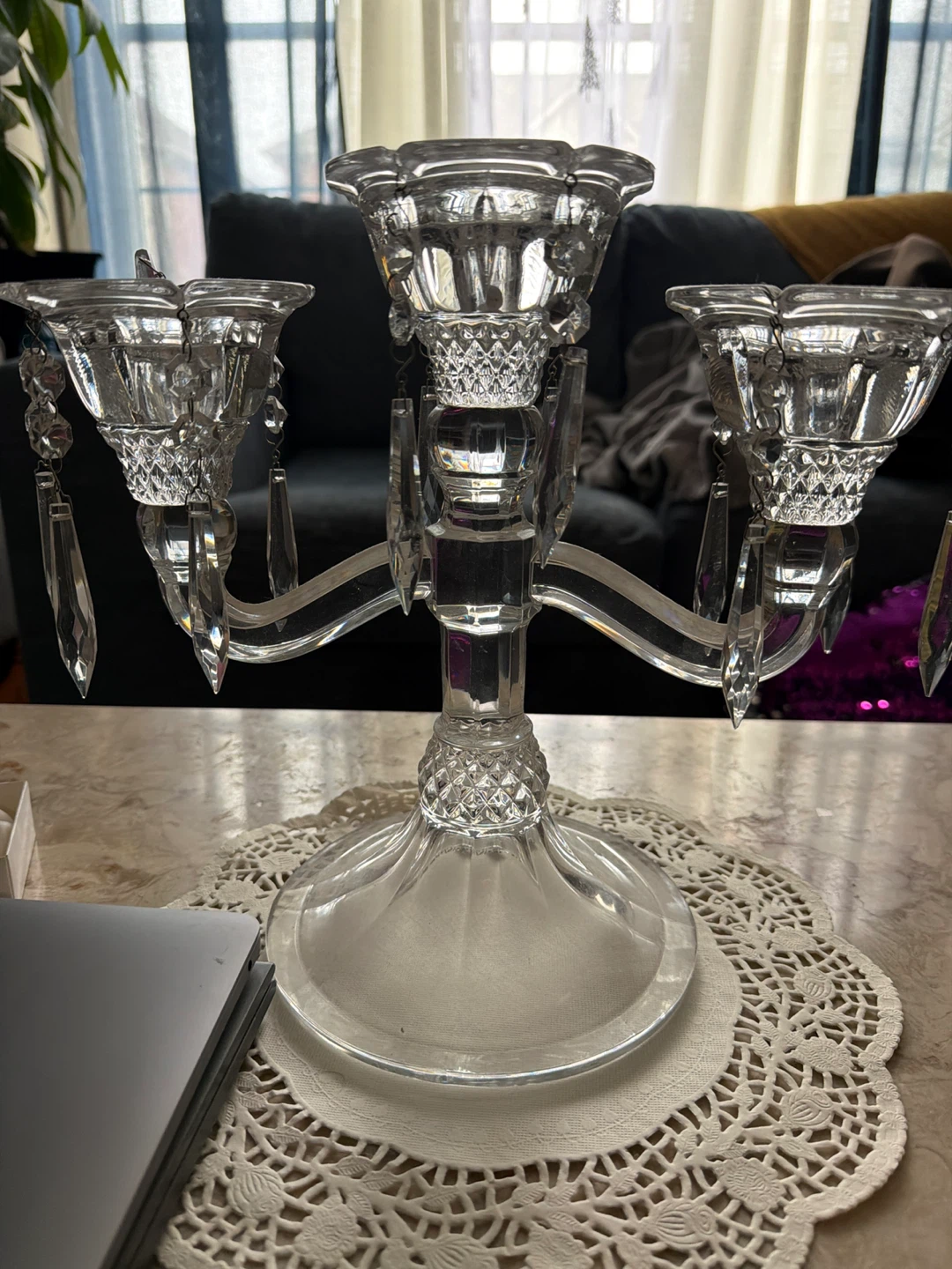 Crystal 3-Arm Candelabra with Dangles