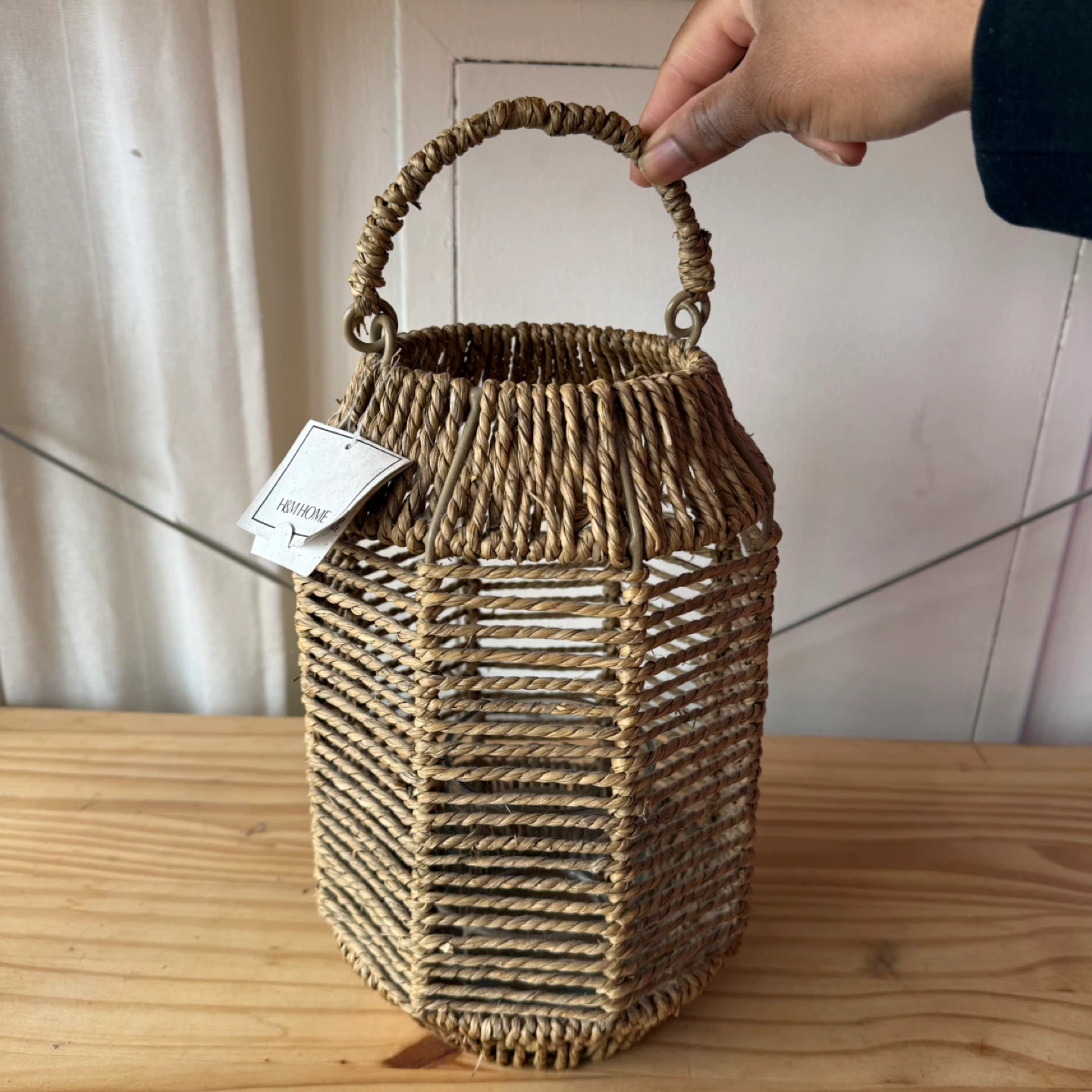 Woven Lantern with Glass Insert