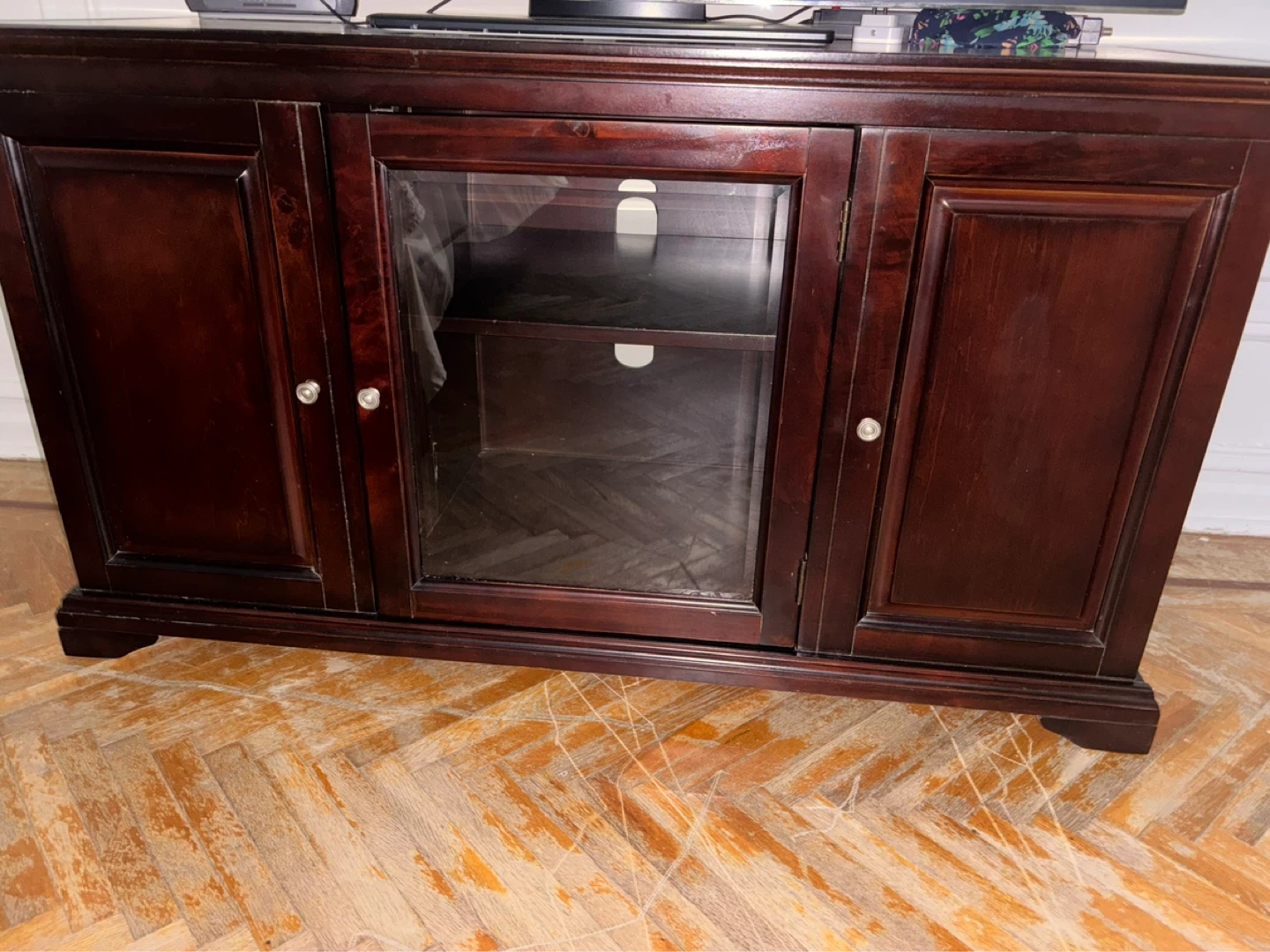 Dark Wood TV Stand with Glass Door Cabinet - photo 2