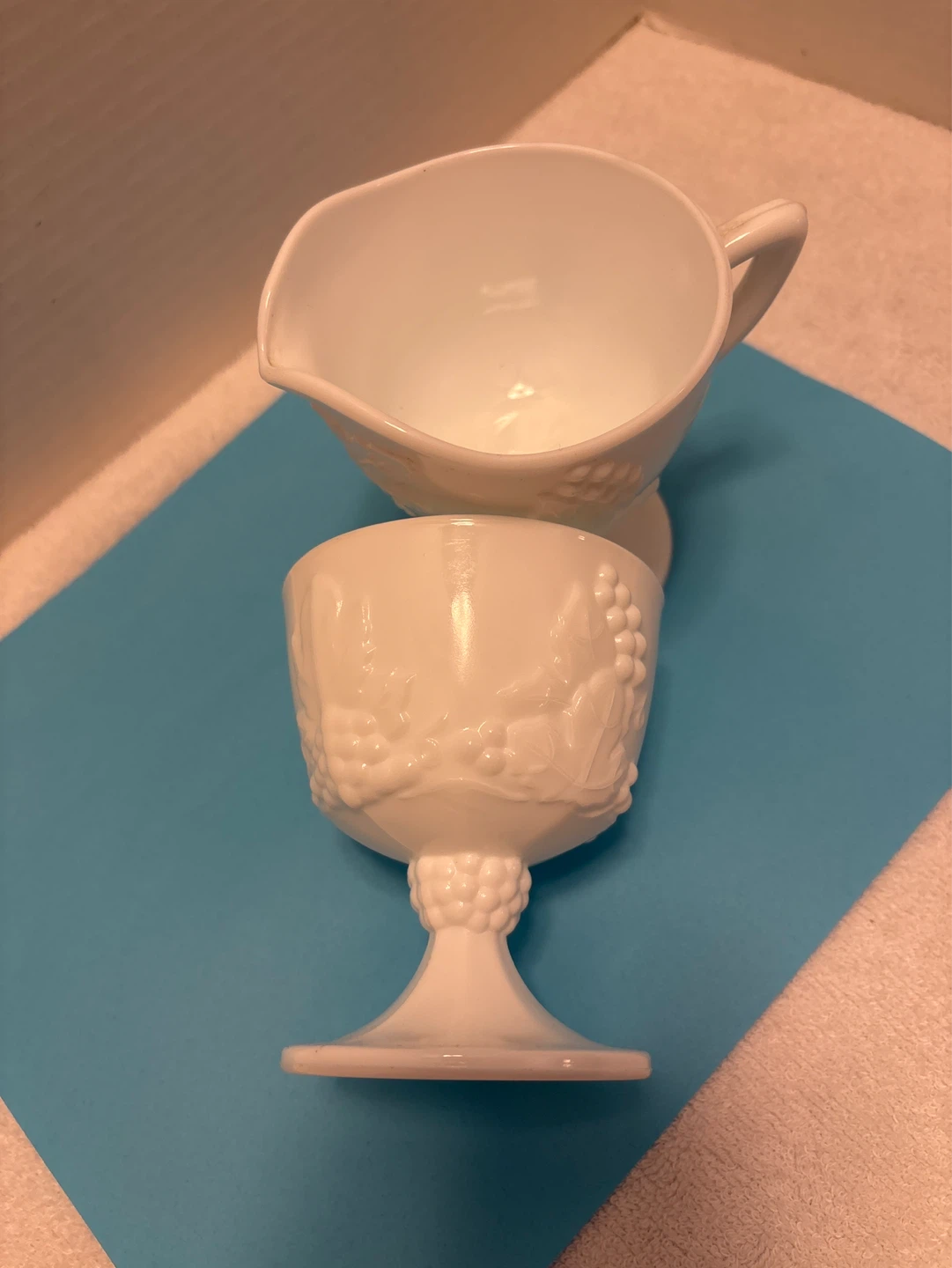 White Milk Glass Embossed Grape Footed Cups (Set of 2) - photo 2