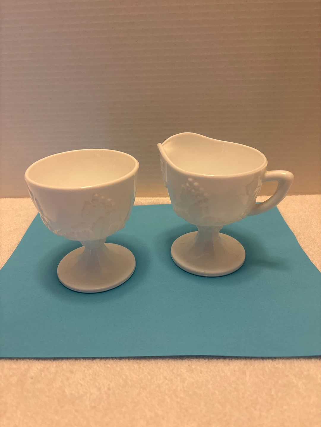 White Milk Glass Embossed Grape Footed Cups (Set of 2)