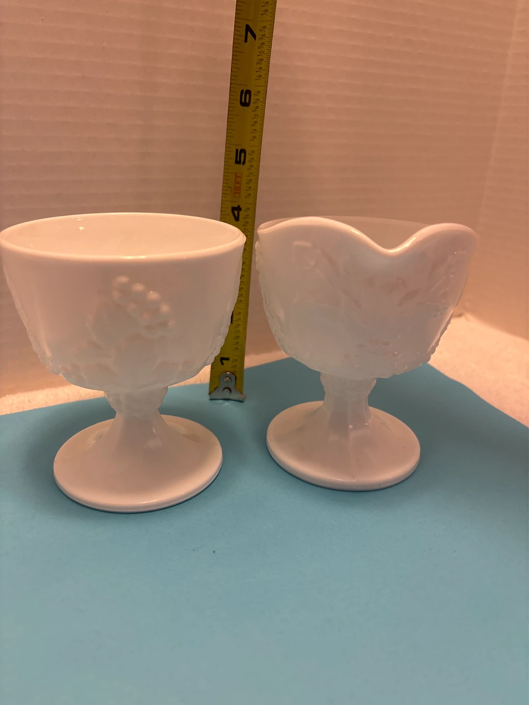 White Milk Glass Embossed Grape Footed Cups (Set of 2) - photo 5