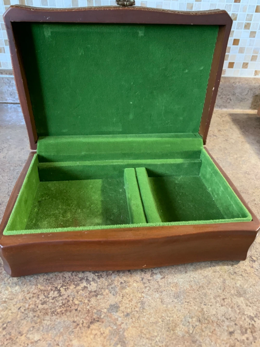 Vintage Wooden Jewelry Box with Green Velvet Lining - photo 4