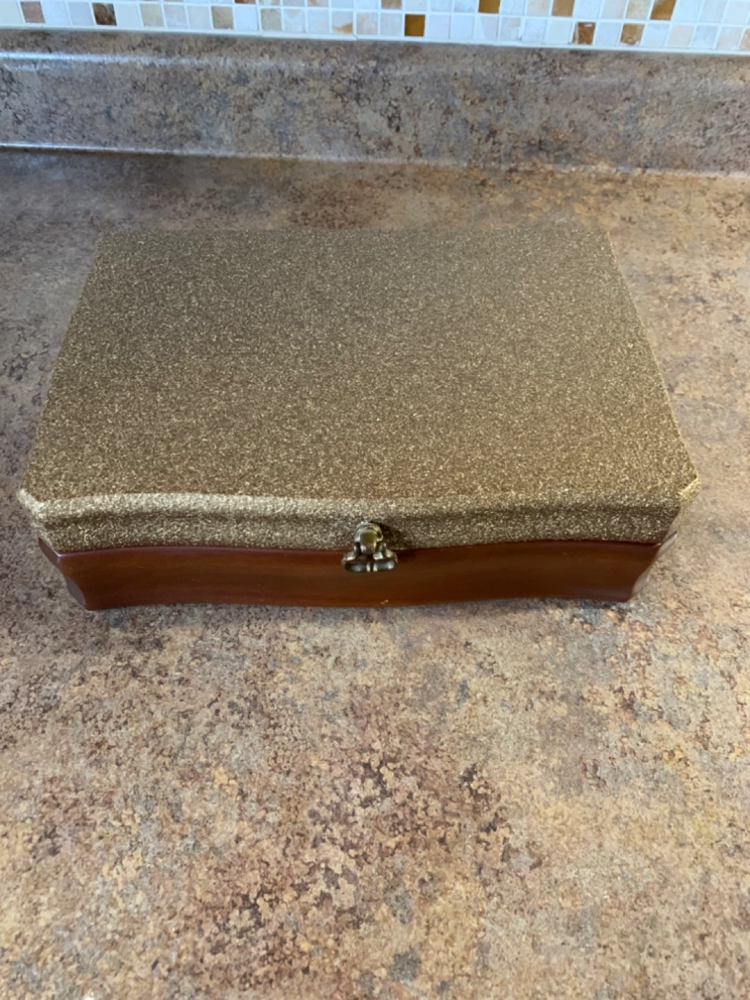 Vintage Wooden Jewelry Box with Green Velvet Lining