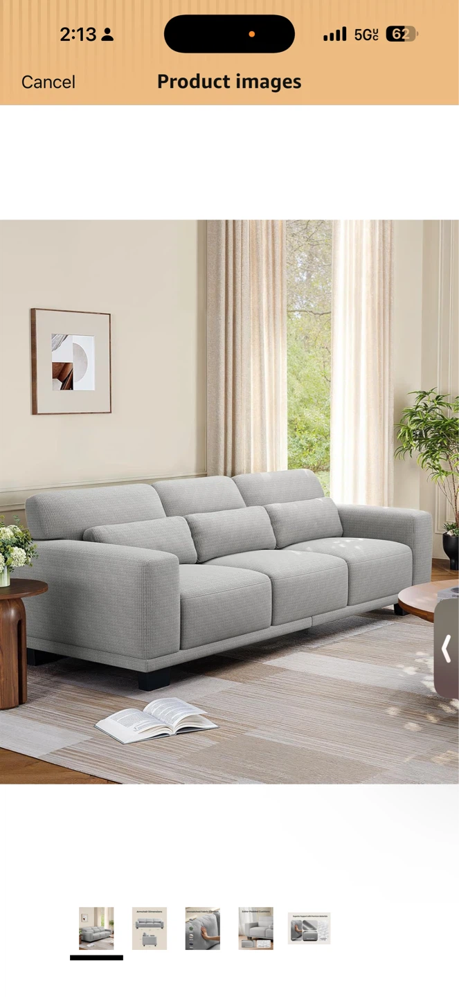 Gray Upholstered 3-Seater Sofa with Extra Padded Cushions