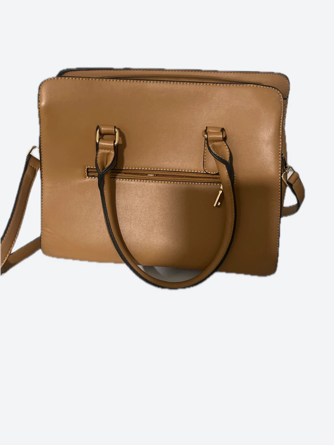 Tan Faux Leather Satchel Handbag with Adjustable Strap - photo 2