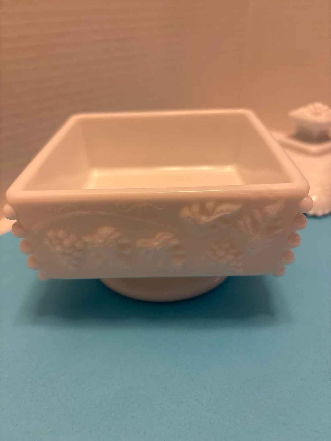 White Milk Glass Square Trinket Dish with Lid - photo 4