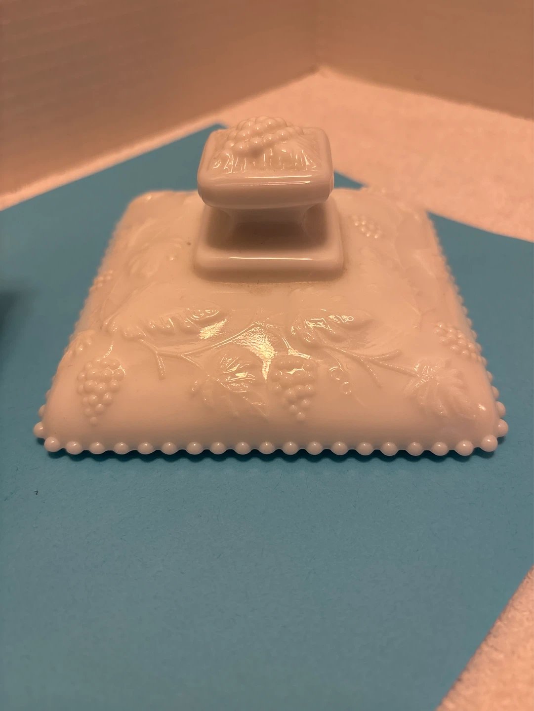 White Milk Glass Square Trinket Dish with Lid - photo 3