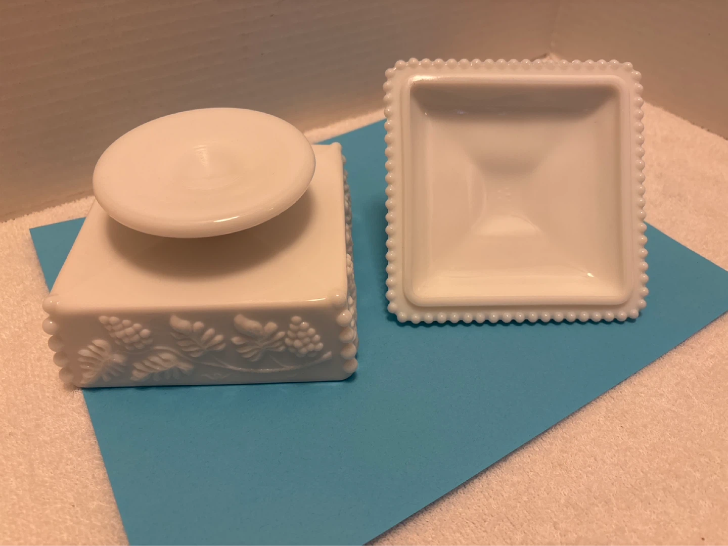 White Milk Glass Square Trinket Dish with Lid - photo 5