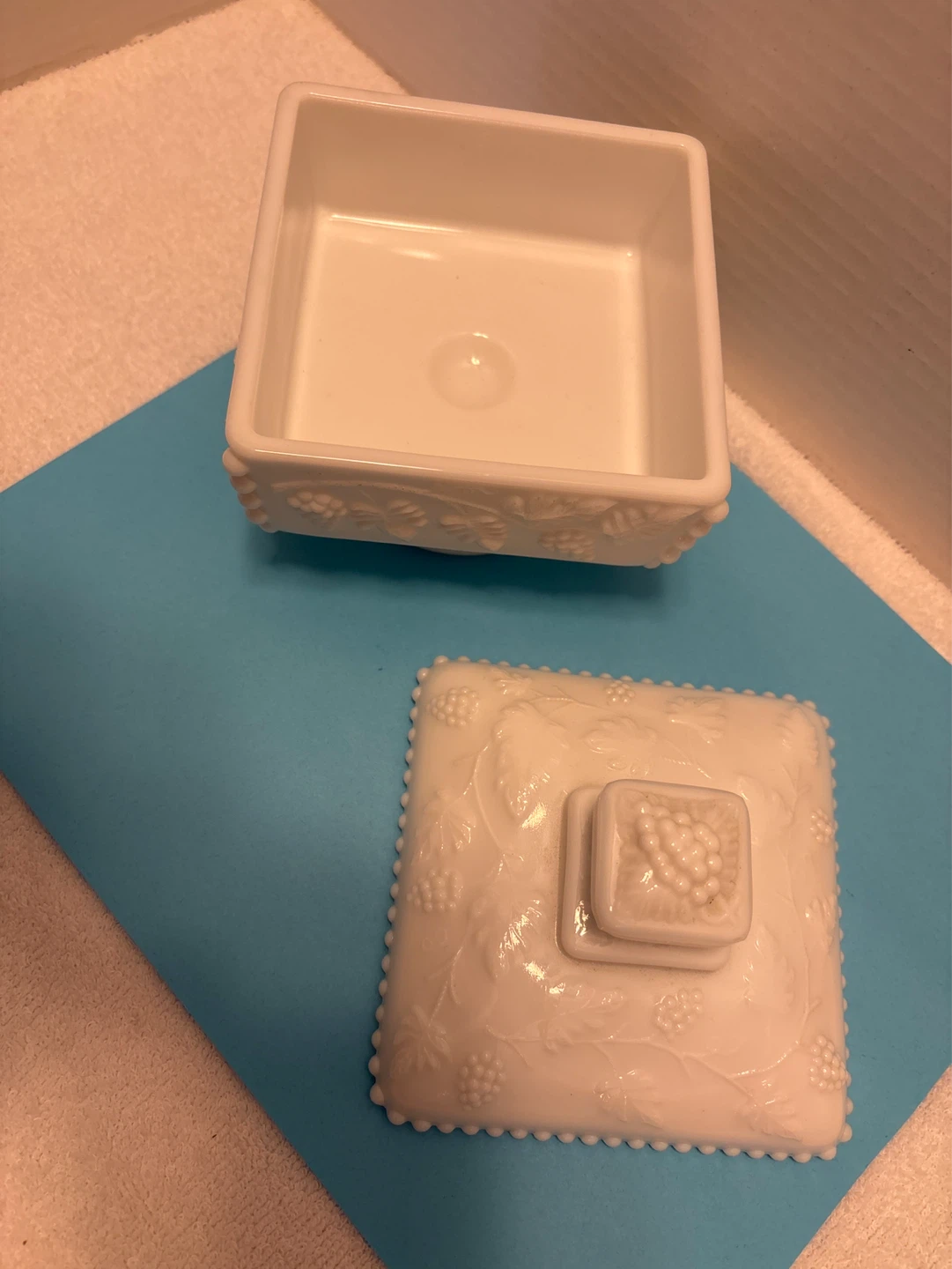 White Milk Glass Square Trinket Dish with Lid - photo 2