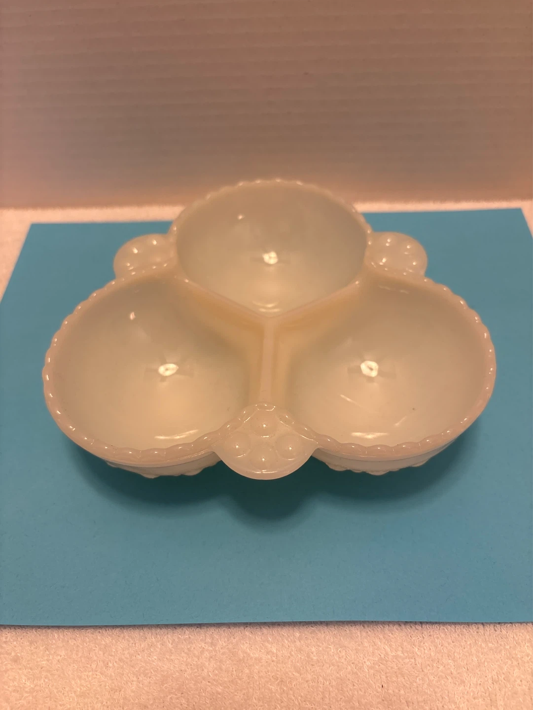 White Milk Glass Hobnail 3-Section Candy Dish