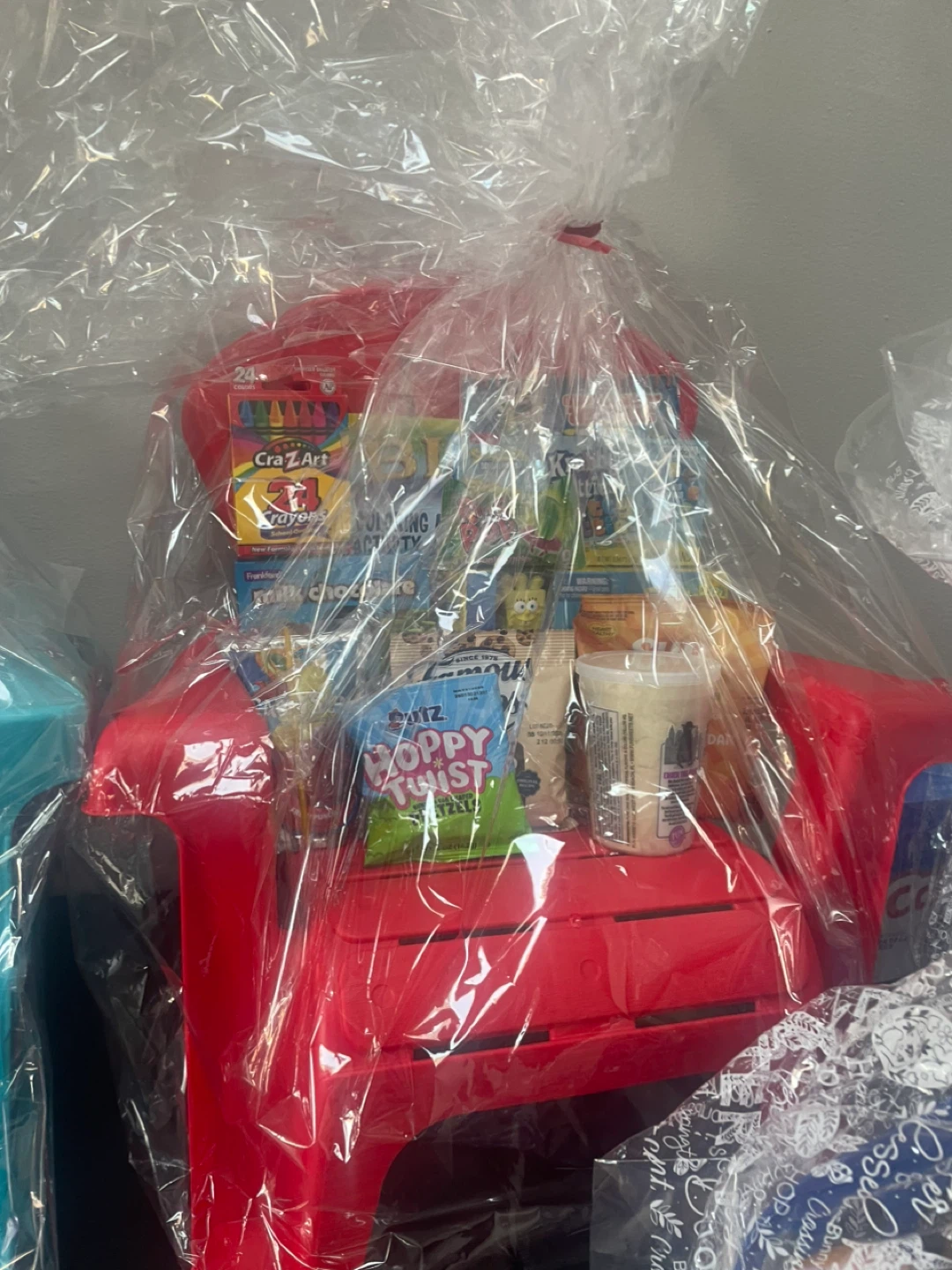 Kids Gift Basket with Crayons & Snacks