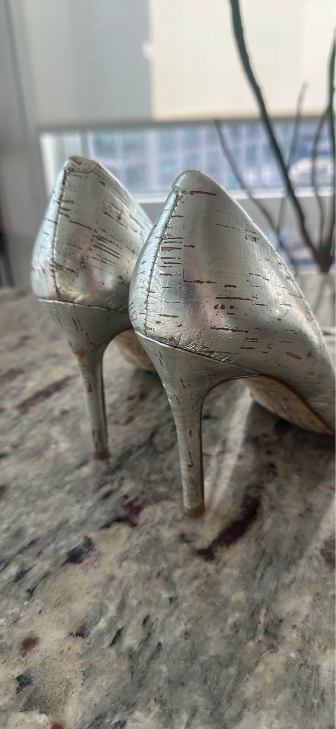 Silver Cork Print Heels - Charles David