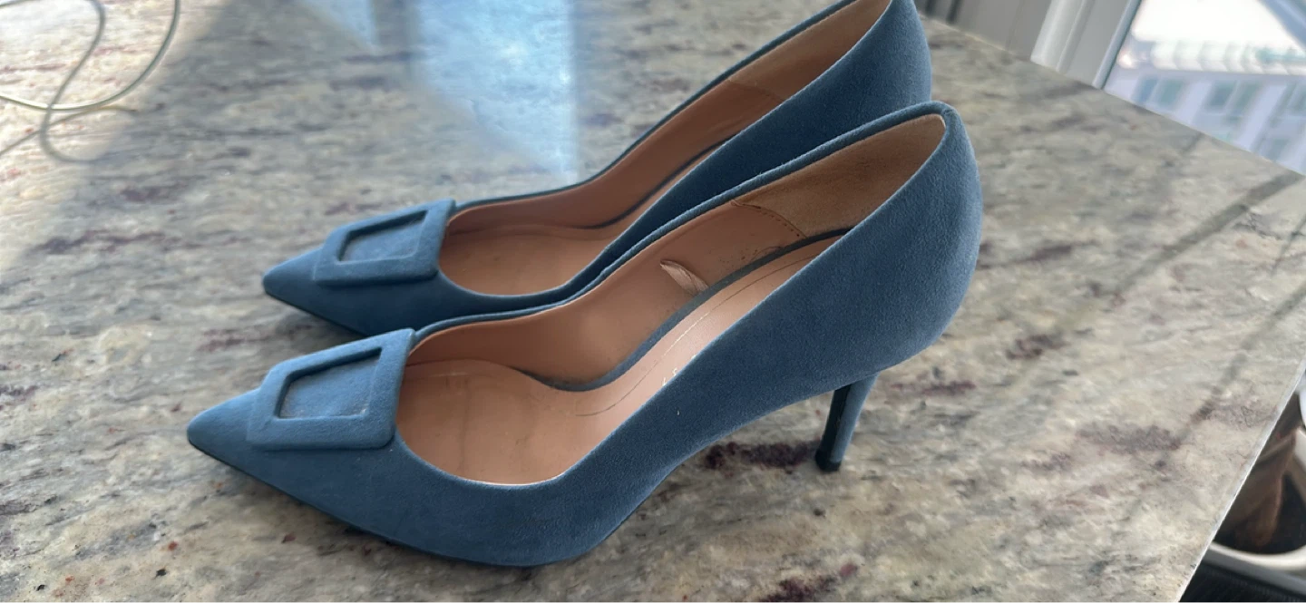 Zara Blue Suede Pointed Toe Heels - Size 37 - photo 2
