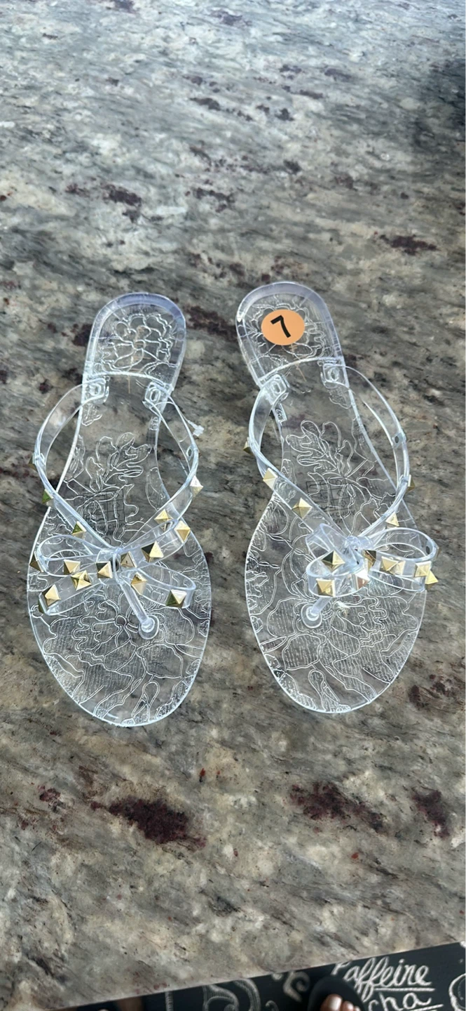 Clear Jelly Studded Flip Flop Sandals - Size 7