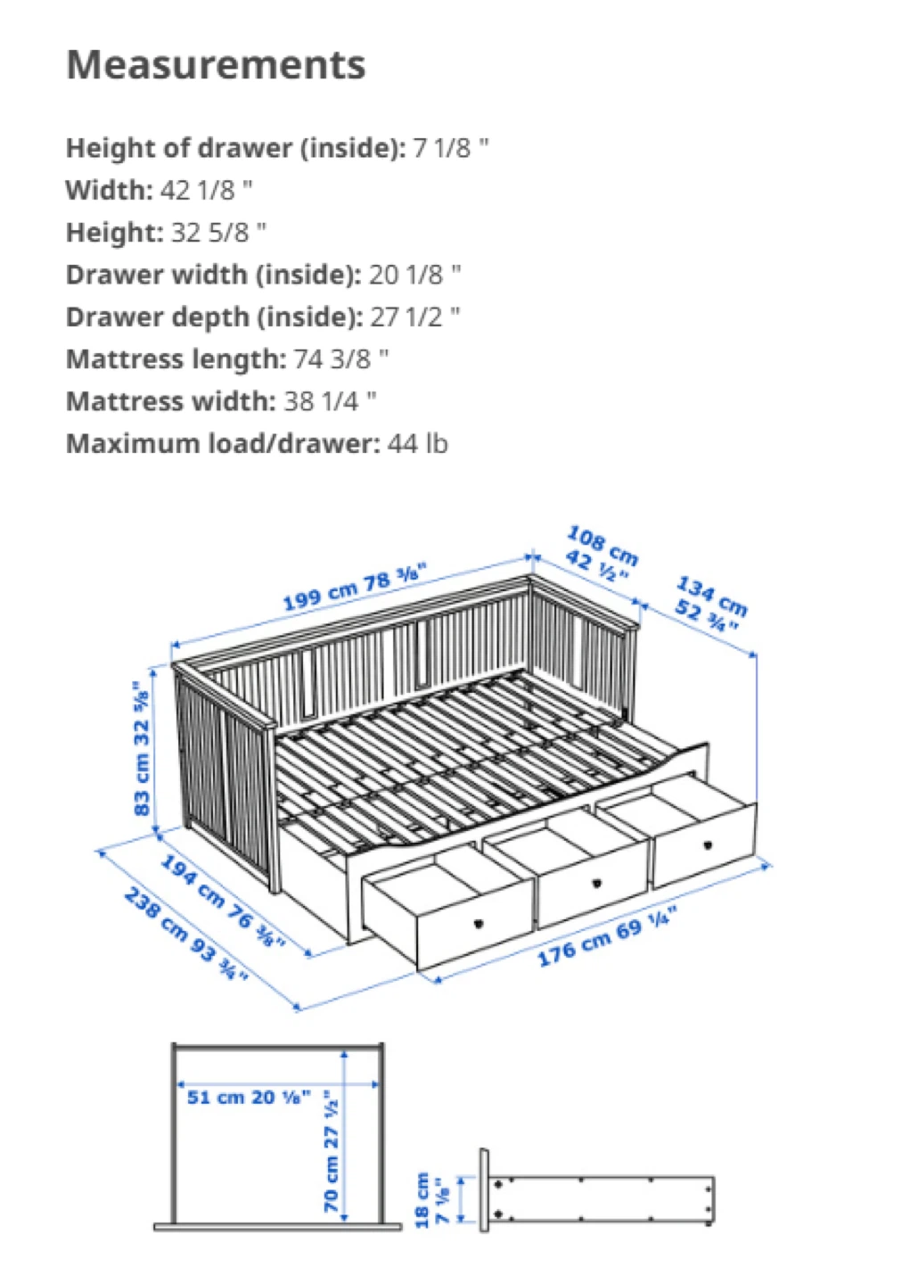 IKEA Daybed with 3 Drawers - Grey - photo 2