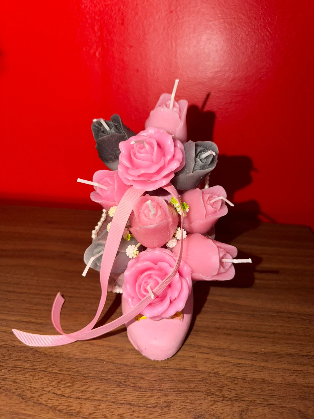Pink High Heel Rose Candle Arrangement