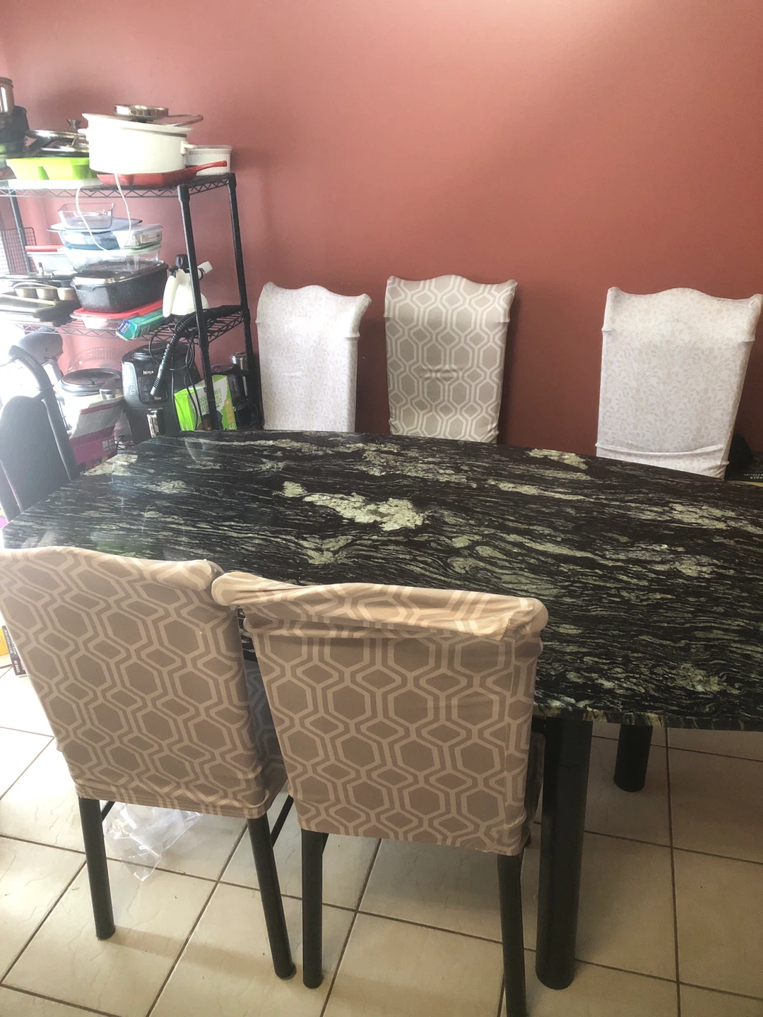 Granite table 6 chairs and covers
