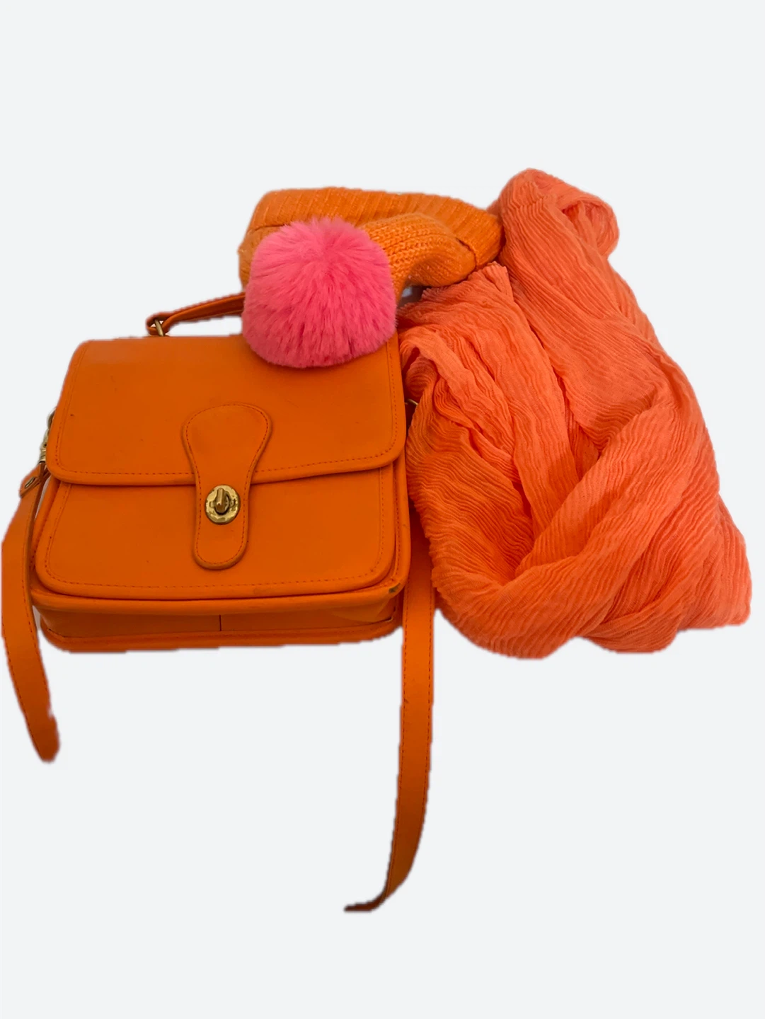 Orange Leather Crossbody Handbag & Knit Beanie Hat Set - photo 2