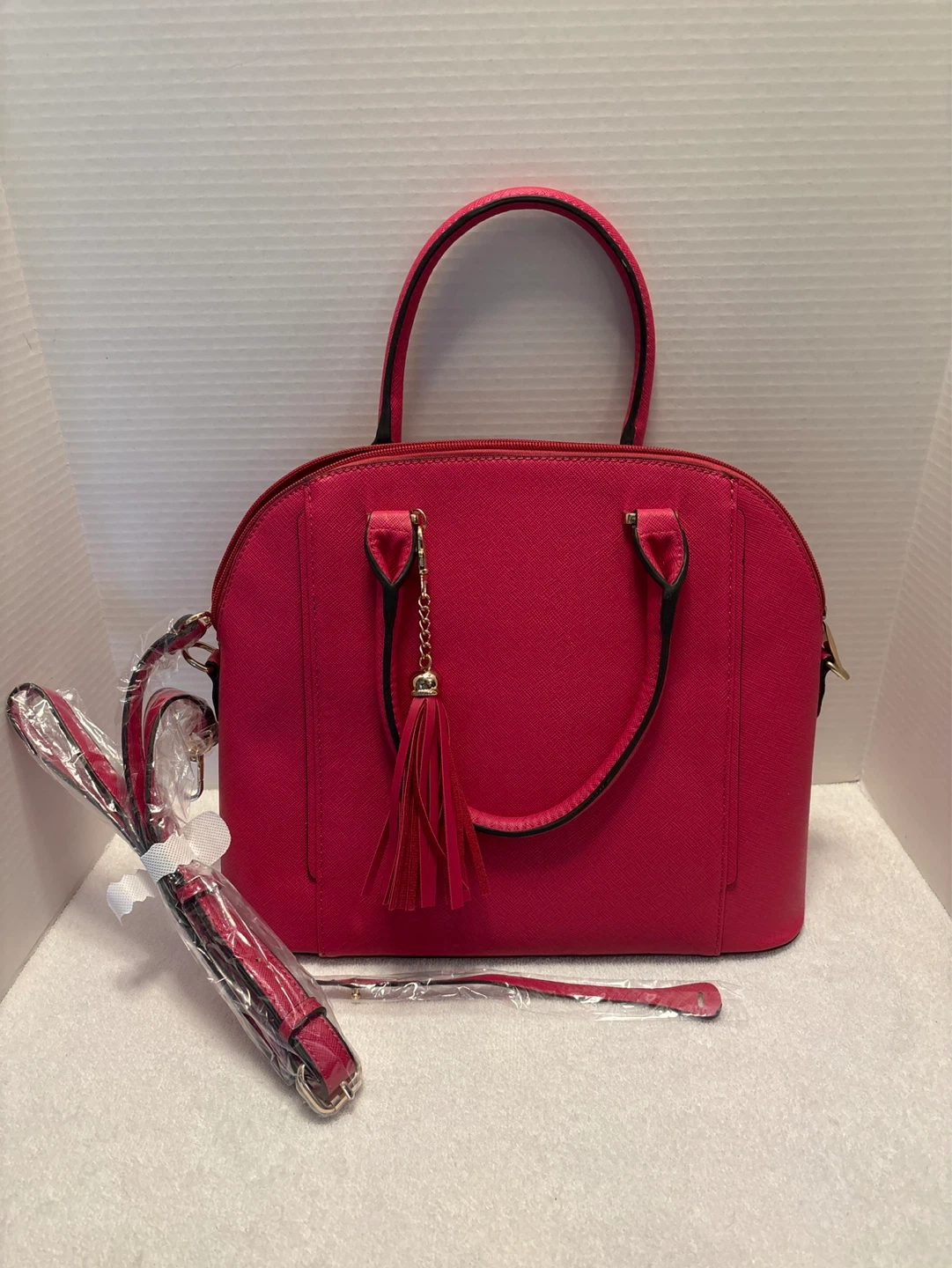Women's Pink Dome Satchel Handbag with Tassel