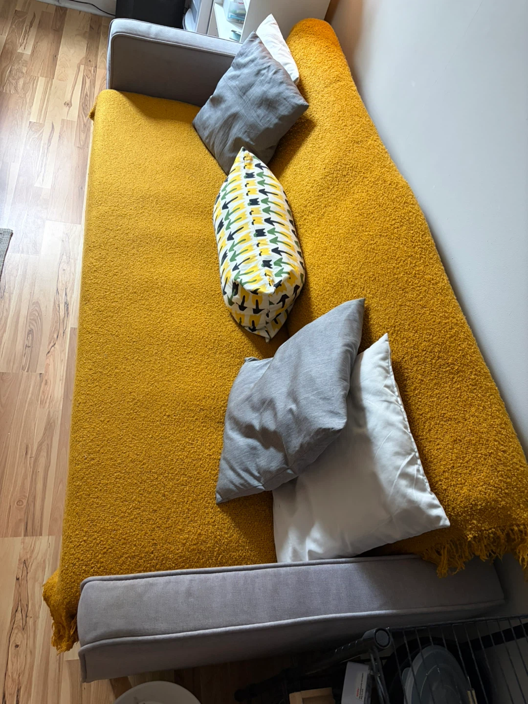 Gray Sofa with Yellow Throw and Accent Pillows - photo 3