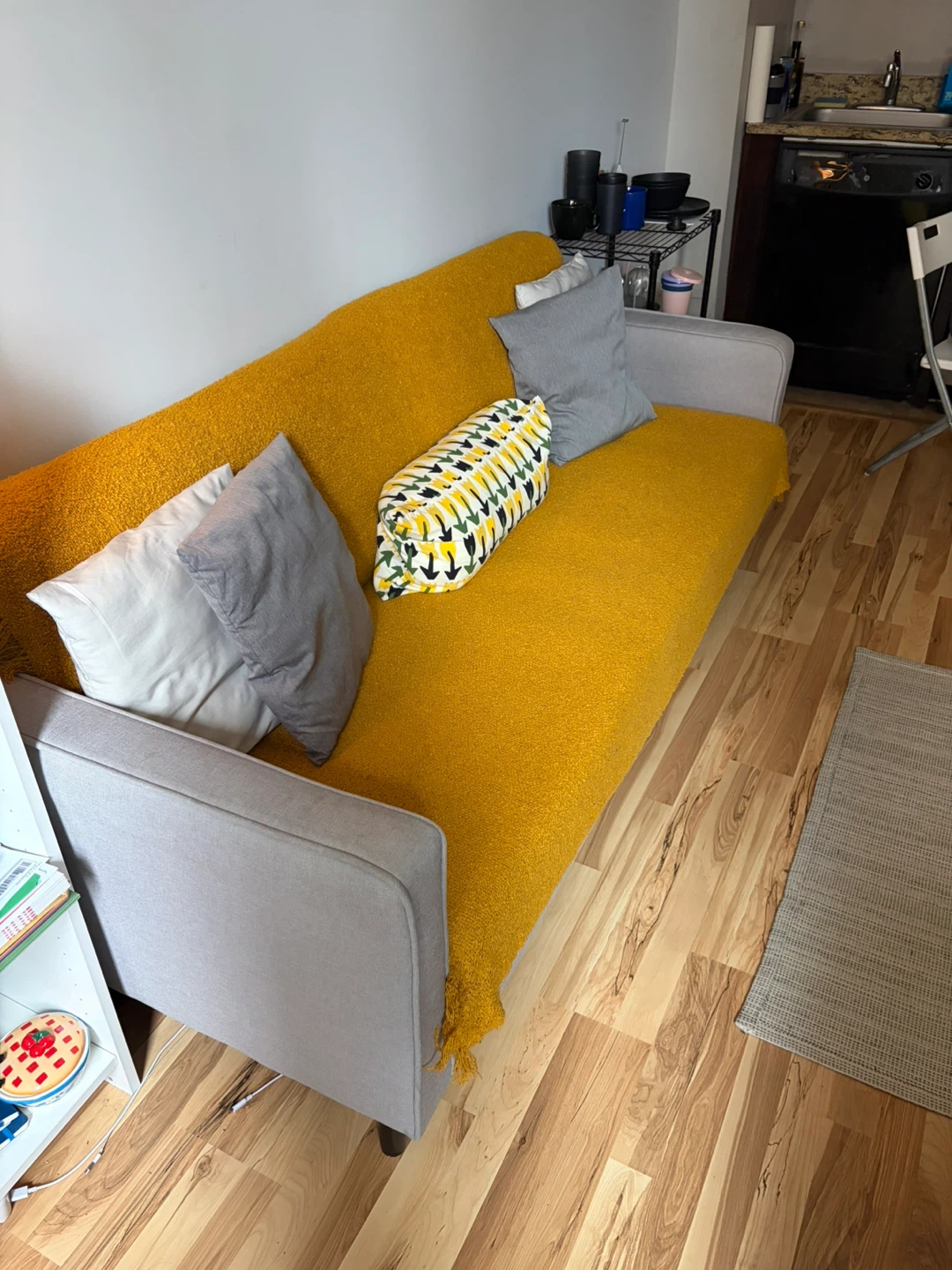 Gray Sofa with Yellow Throw and Accent Pillows - photo 2