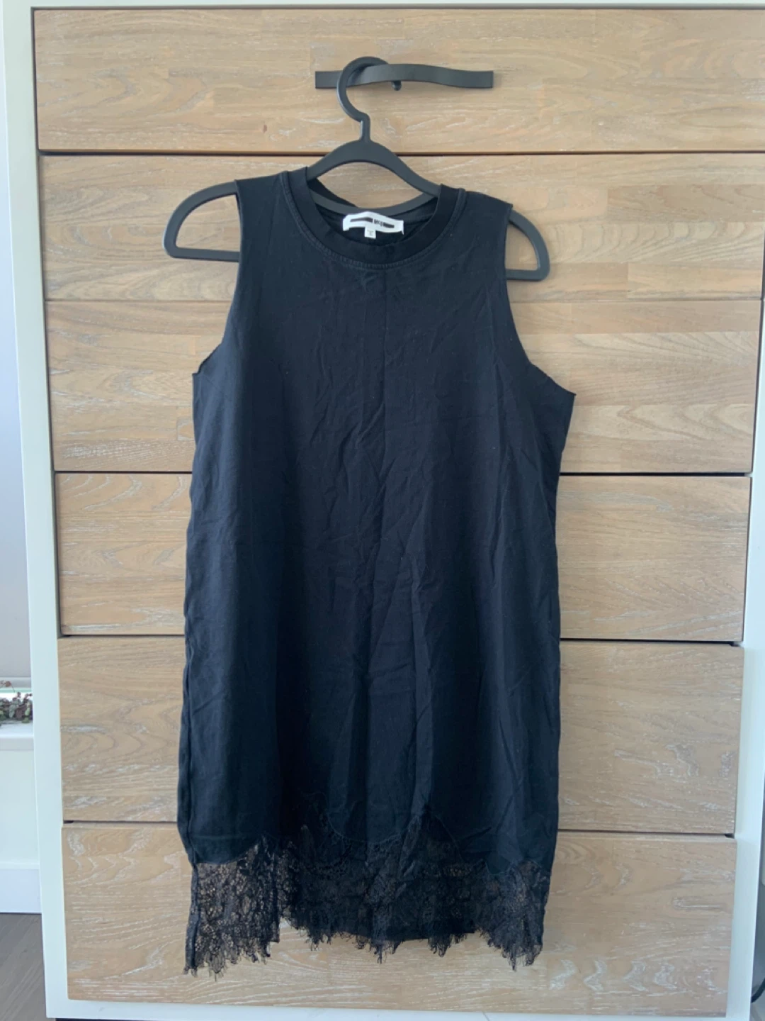 MCQ Black Sleeveless Lace Trim T-Shirt Dress