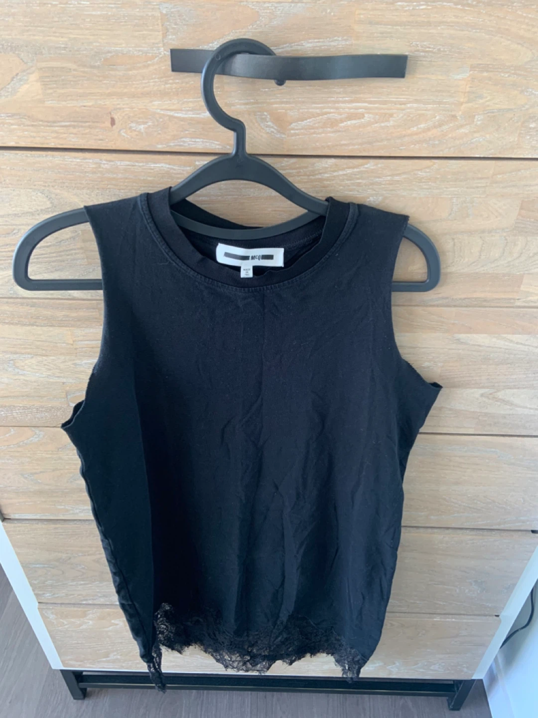 MCQ Black Sleeveless Lace Trim T-Shirt Dress - photo 5