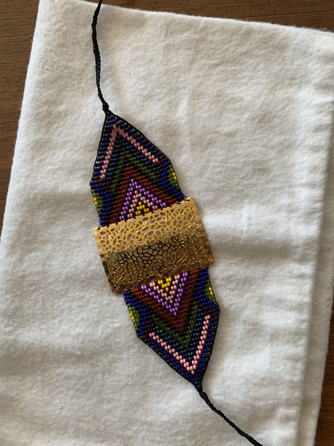 Beaded Cuff Bracelet with Gold-Tone Metal Accent - photo 2