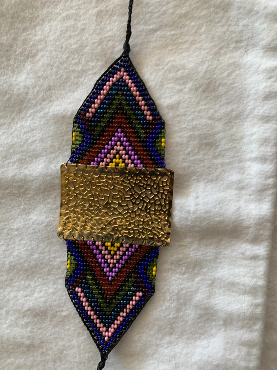 Beaded Cuff Bracelet with Gold-Tone Metal Accent - photo 3