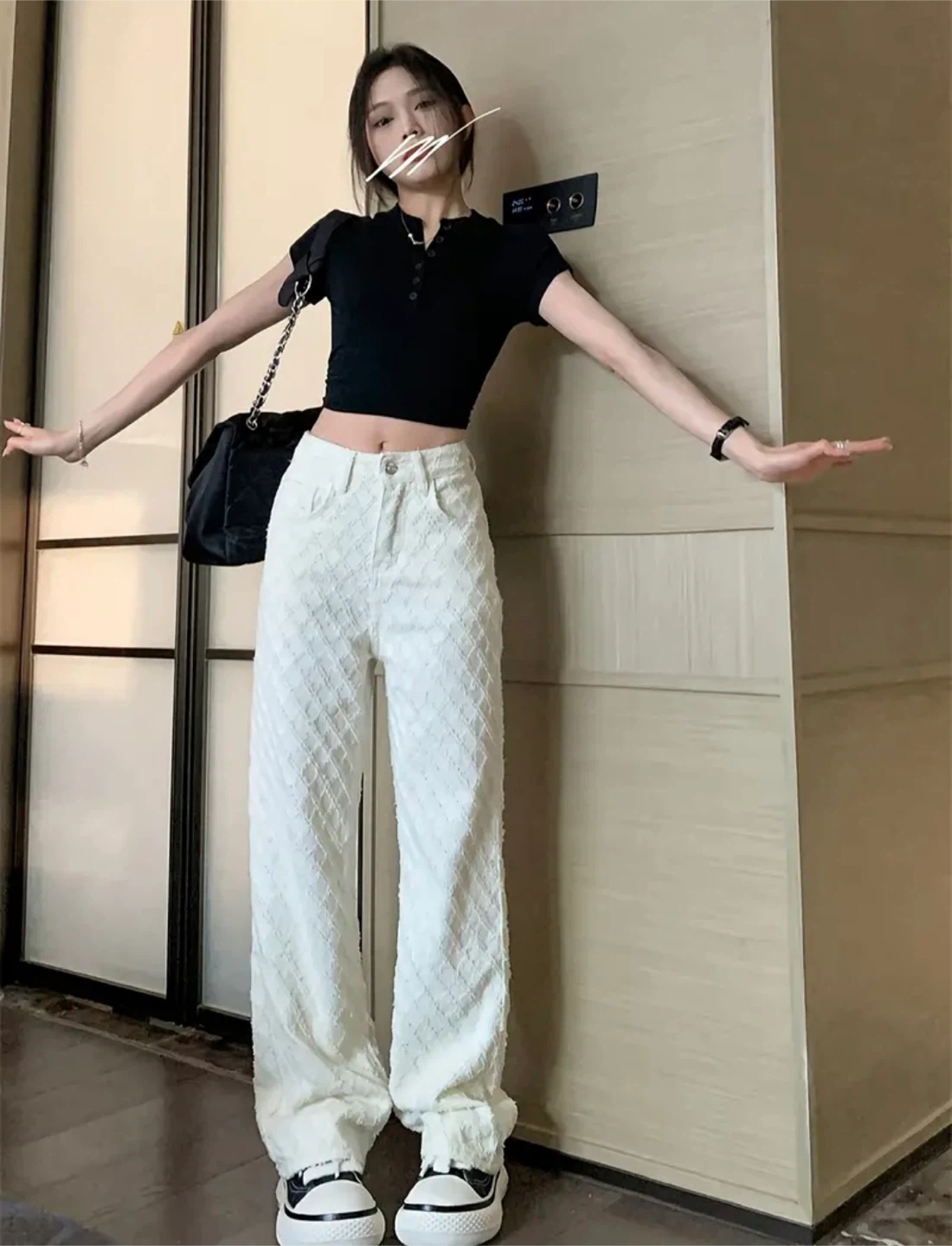 New White Textured Wide Cotton Leg Jeans - photo 4