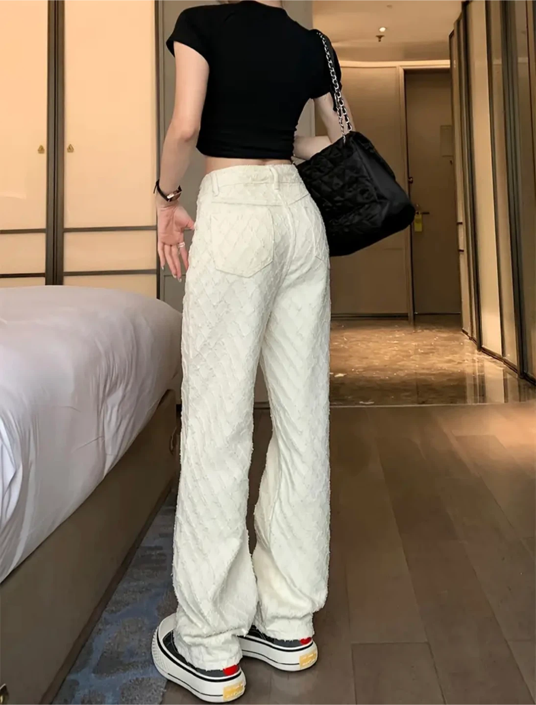 New White Textured Wide Cotton Leg Jeans - photo 5
