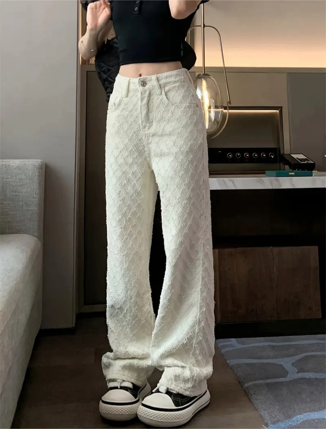 New White Textured Wide Cotton Leg Jeans - photo 2