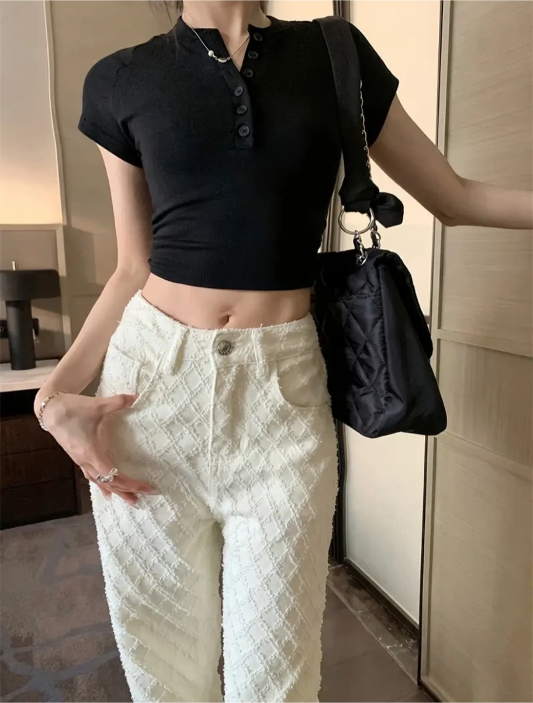 New White Textured Wide Cotton Leg Jeans - photo 3