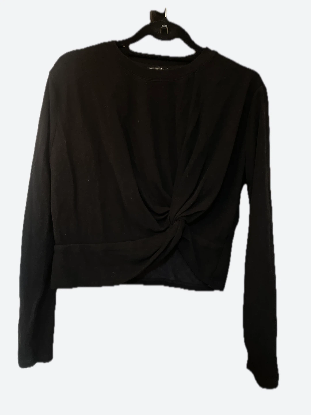 Black Long Sleeve Twist Front Crop Top - photo 2