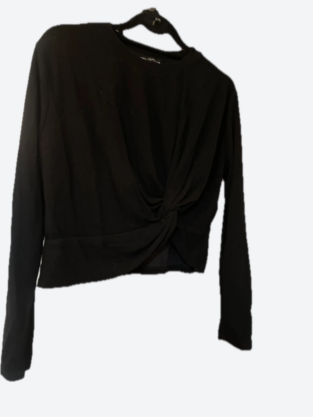 Black Long Sleeve Twist Front Crop Top - photo 3