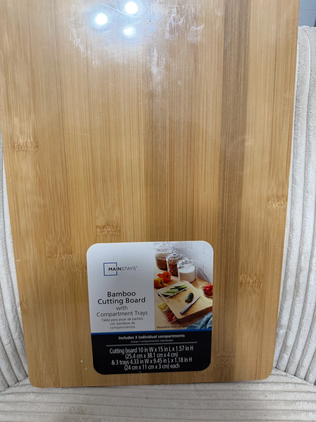 Mainstays Bamboo Cutting Board with 3 Compartment Trays