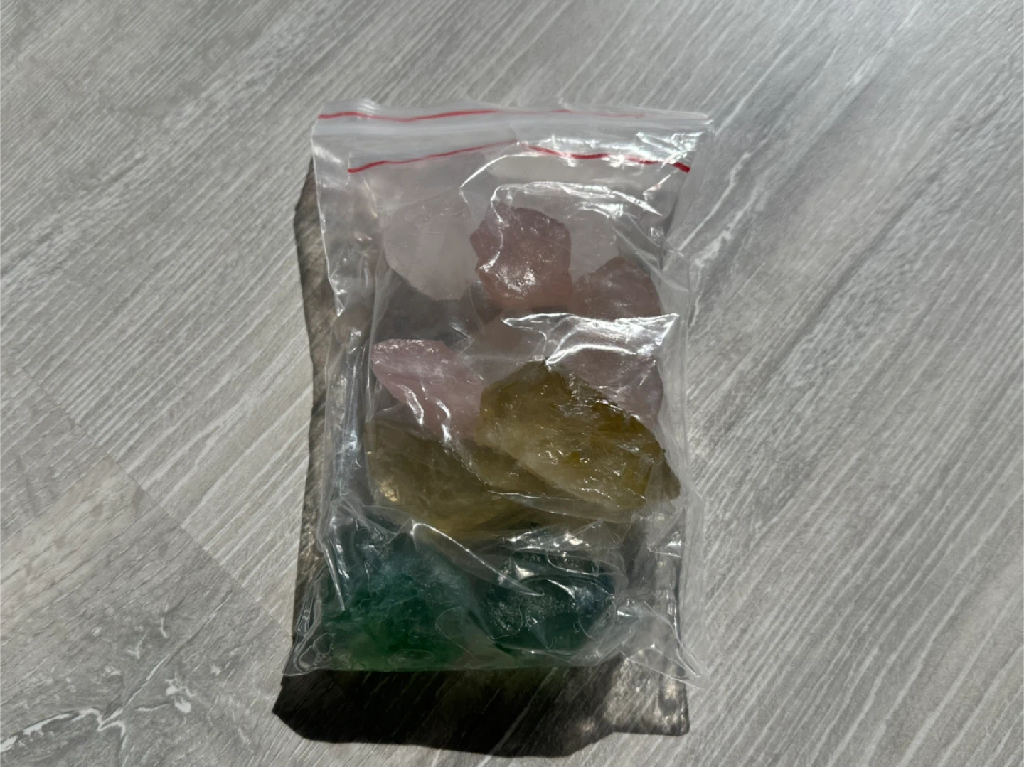 Bag of colourful crystals