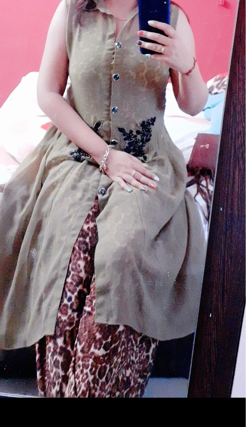 Brown Sleeveless Kurti with Leopard Print Plazzo