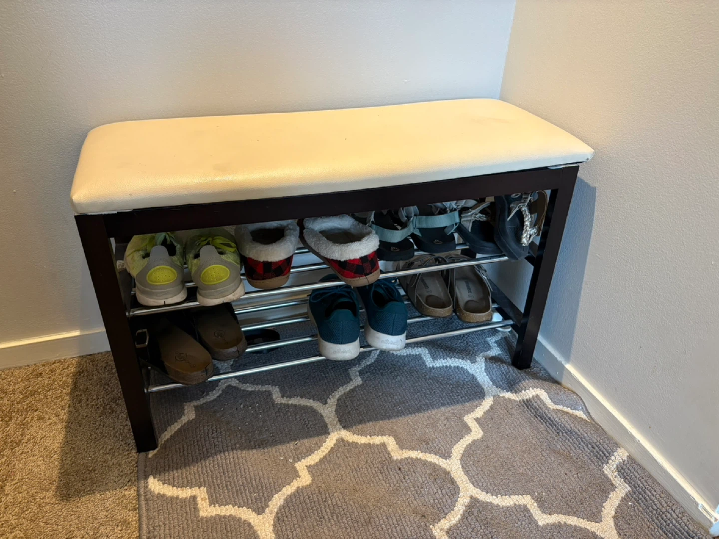 MOVING SALE- Tier Shoe Rack Bench with Padded Seat