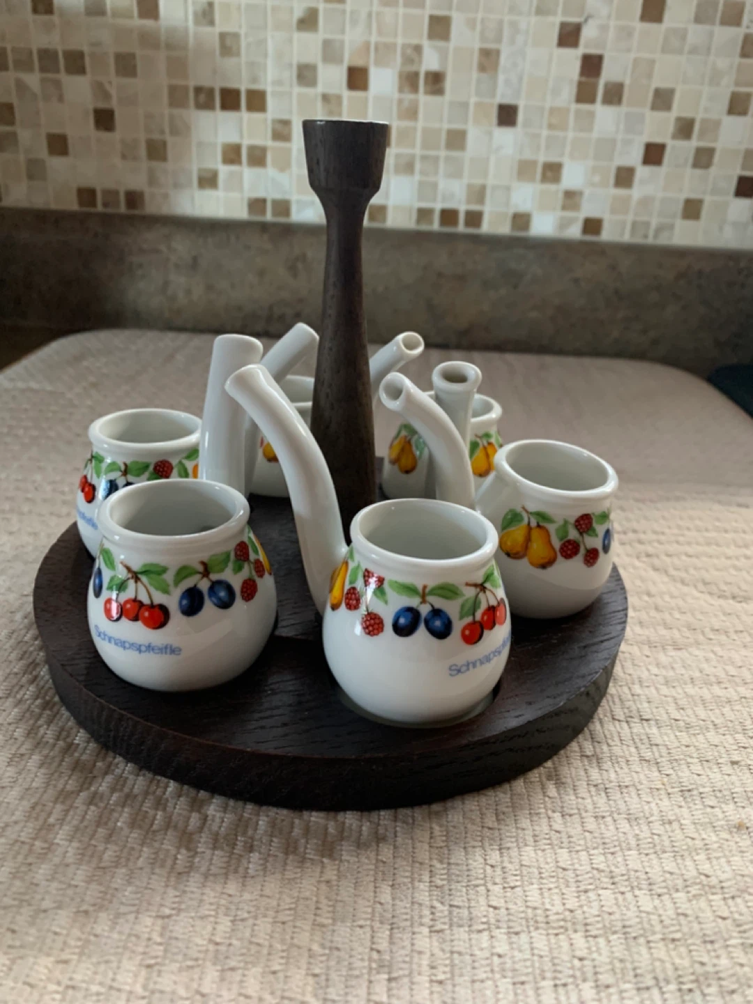 Schnapspfeife Set with Wooden Stand