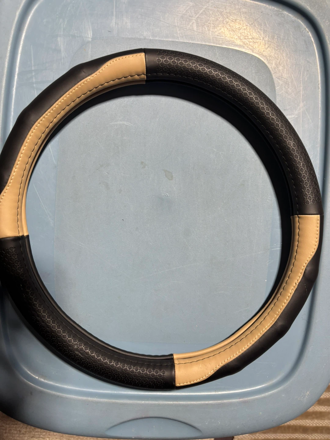 Black and Tan Steering Wheel Cover
