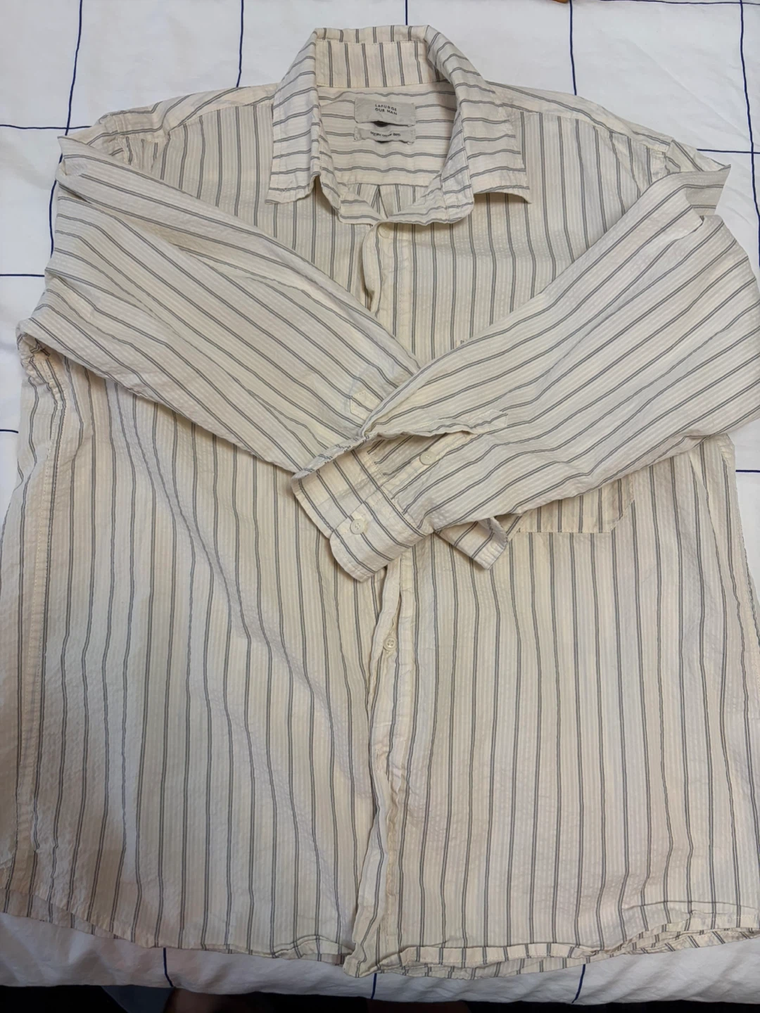 Linen Striped Button-Up Shirt - Cream/Gray