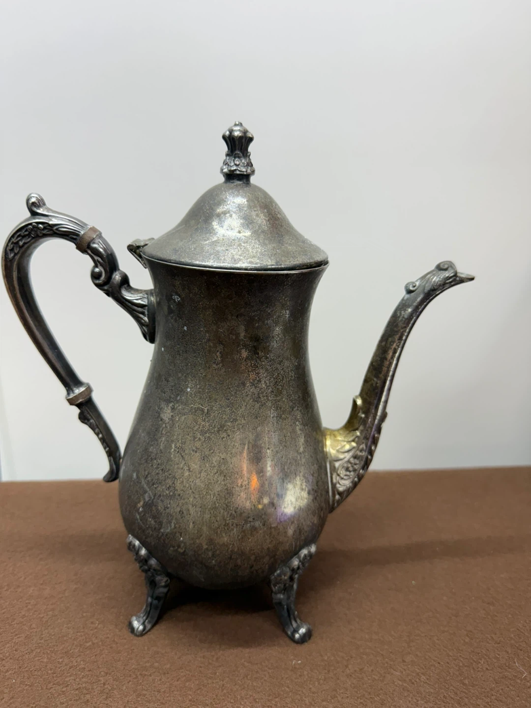 Vintage Leonard Silverplate Coffee Pot Teapot Ornate Footed
