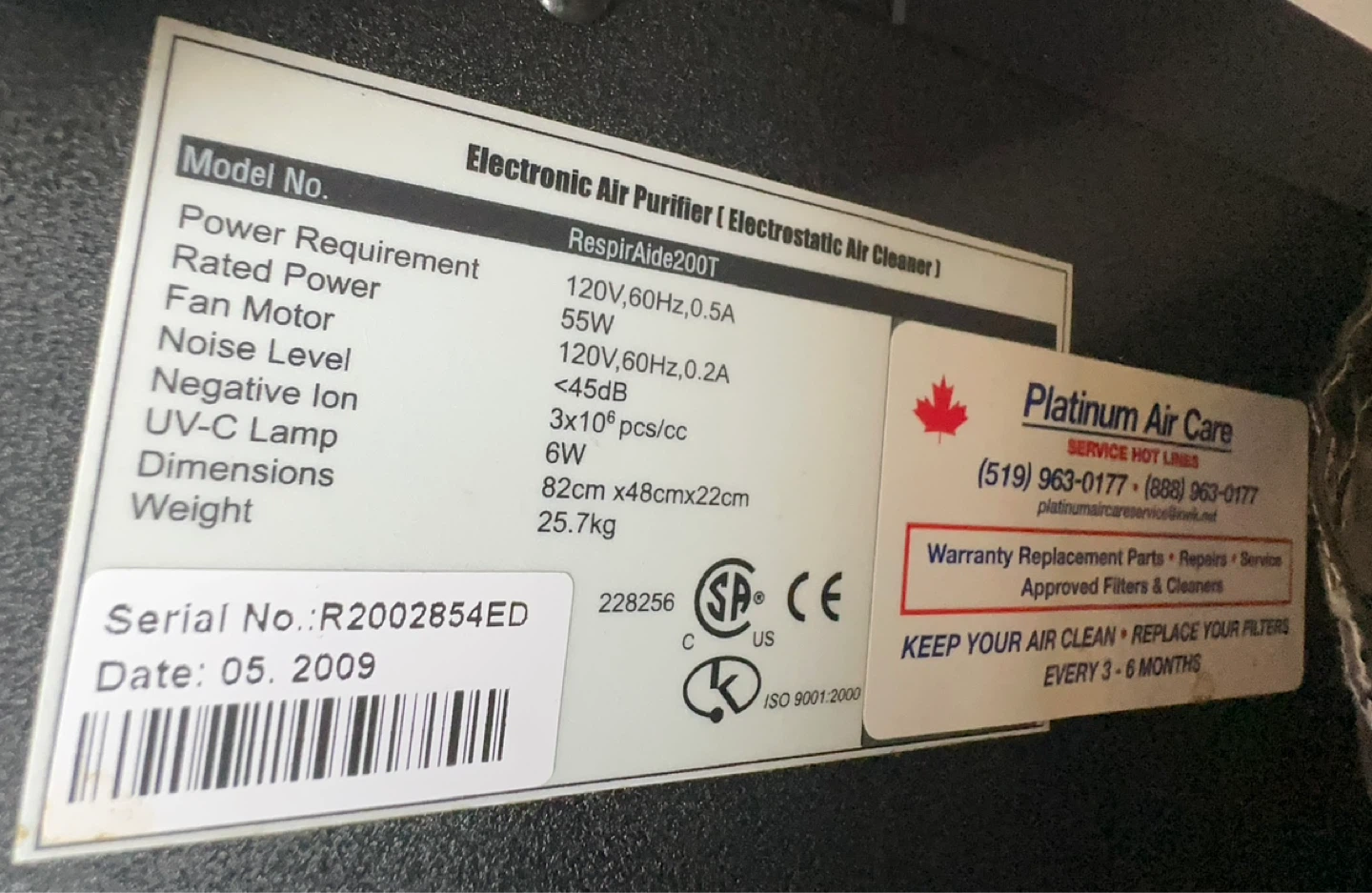 RespirAide 200T Electronic Air Purifier - photo 3