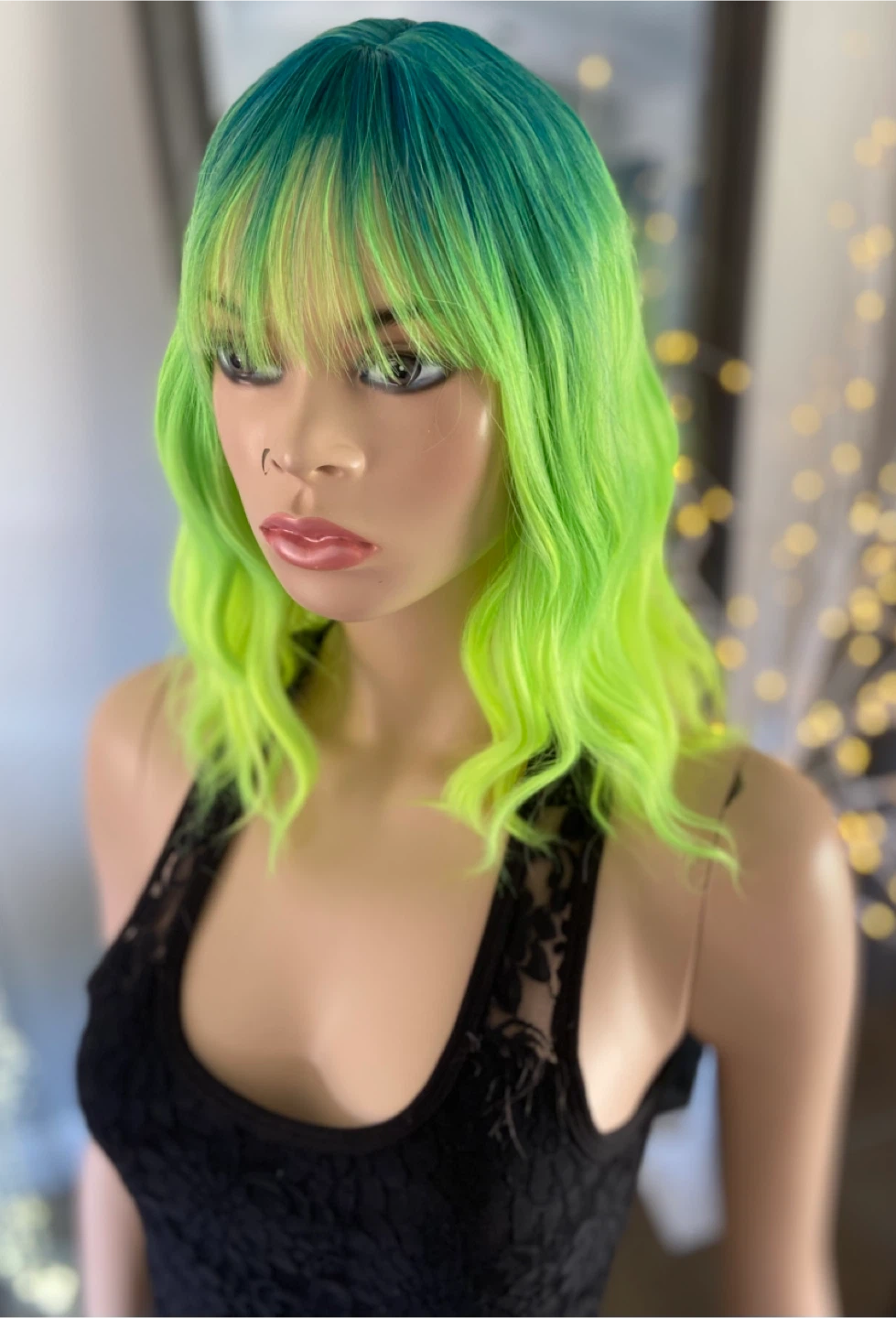 NEW Wavy Neon Green  Synthetic Wig w/ Bangs (2186) - photo 2