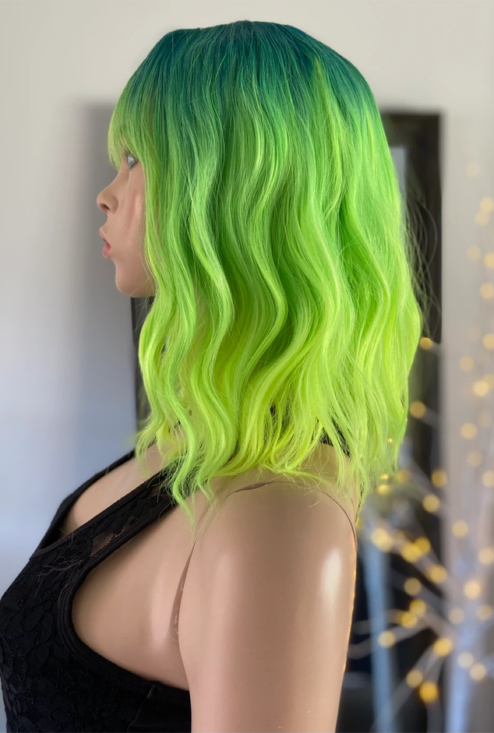 NEW Wavy Neon Green  Synthetic Wig w/ Bangs (2186) - photo 4